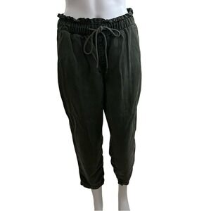 LOFT Olive Green Lyocell Cropped Drawstring Elastic Waist Pants Size SP